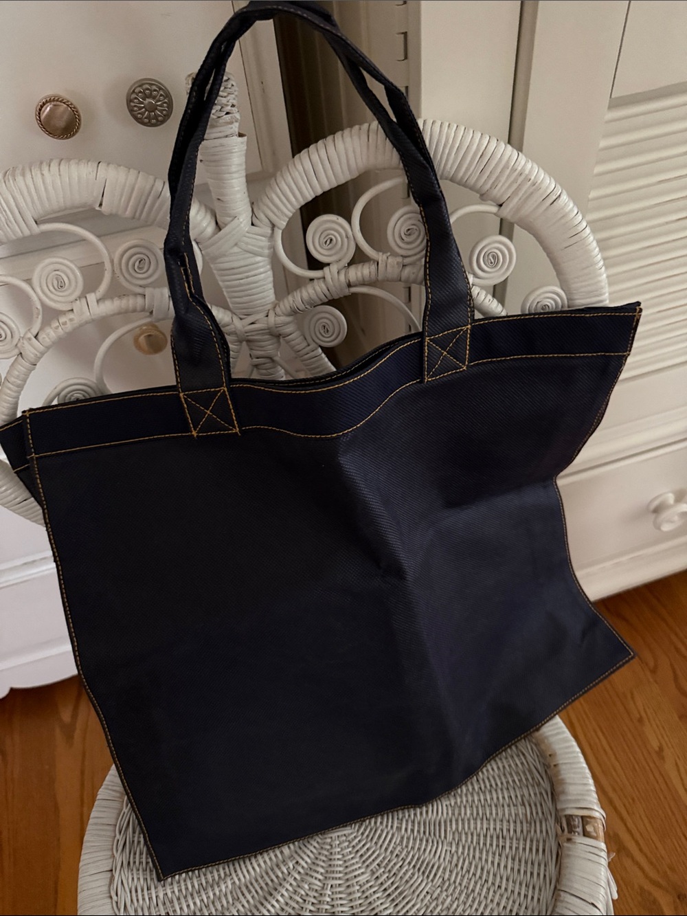 Viva London Jean Dark Blue Canvas Logo Tote - Picture 2 of 3